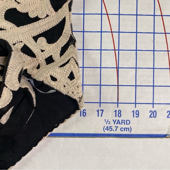 foxiedox Dress Womens Medium Black Ivory Embroidered Mini Double Strap Party - Picture 9 of 13